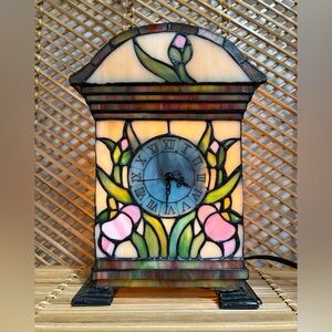 Stained Glass Tiffany Floral Clock Lamp